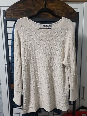 NIC+ZOE Cream Open-Work Crewneck Sweater EUC